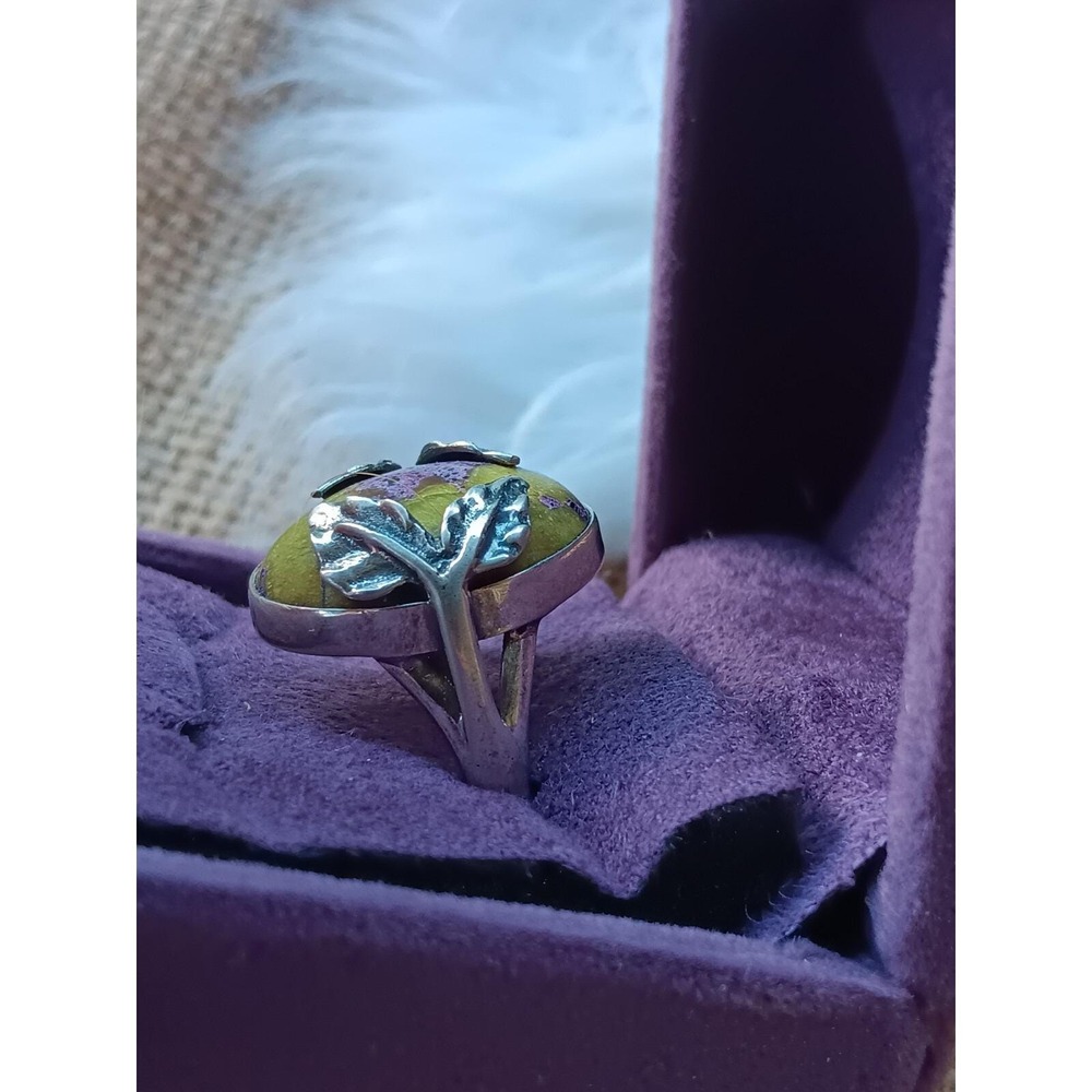 925 Sterling Silver Rare Oval Stichtite + Serpentine Ring Size 7 & Palm Stone - Picture 6 of 12